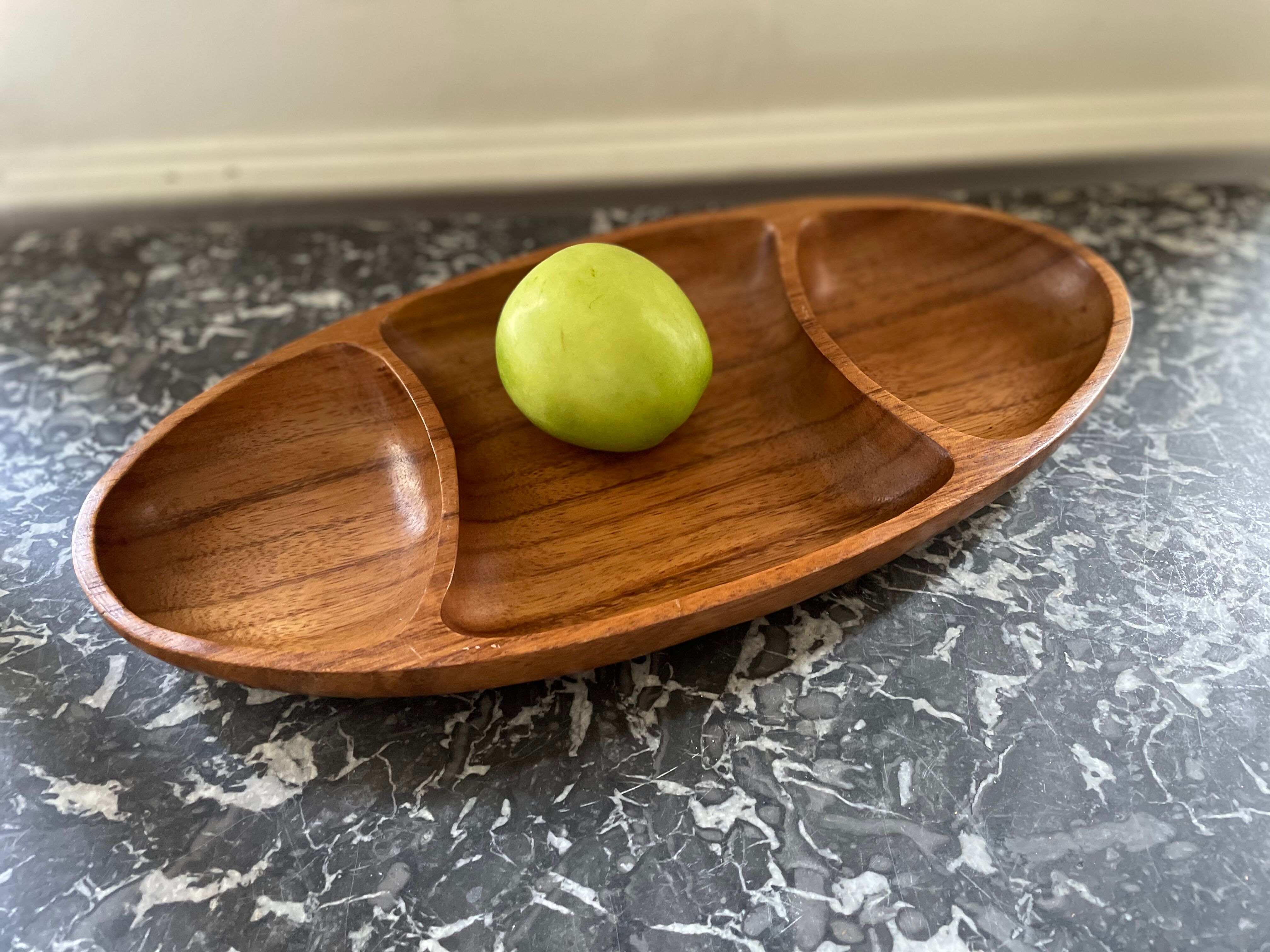 Compartmentalized wooden serving dish