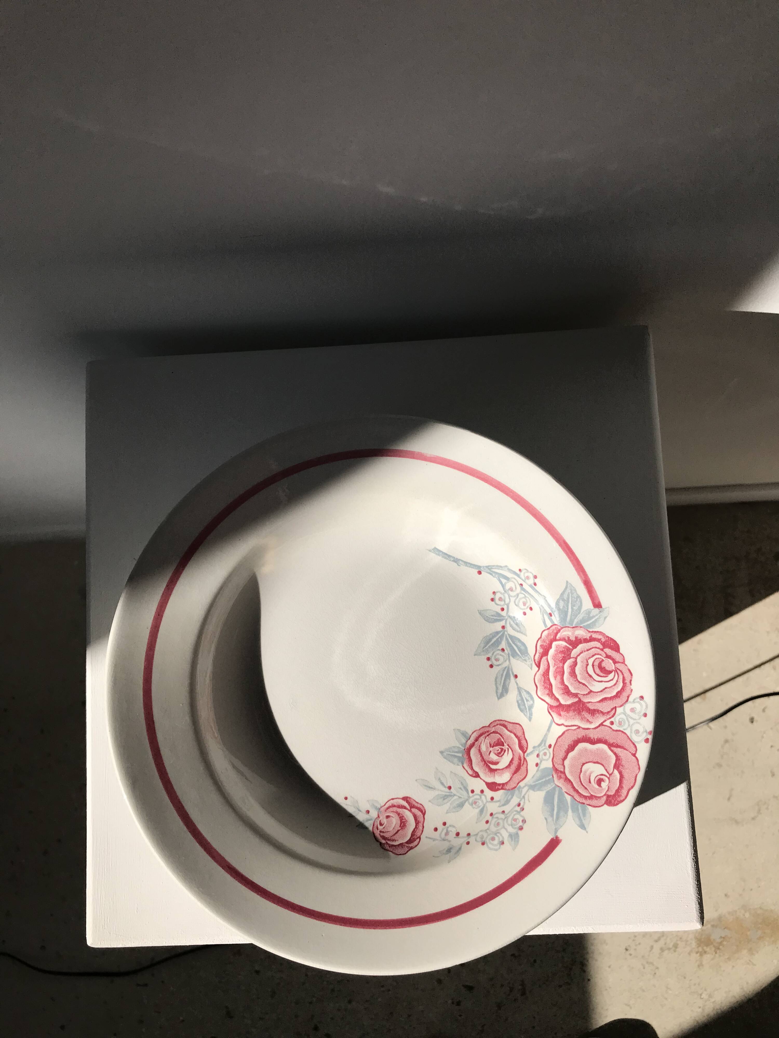 8 vintage Avranches earthenware plates decorated with roses