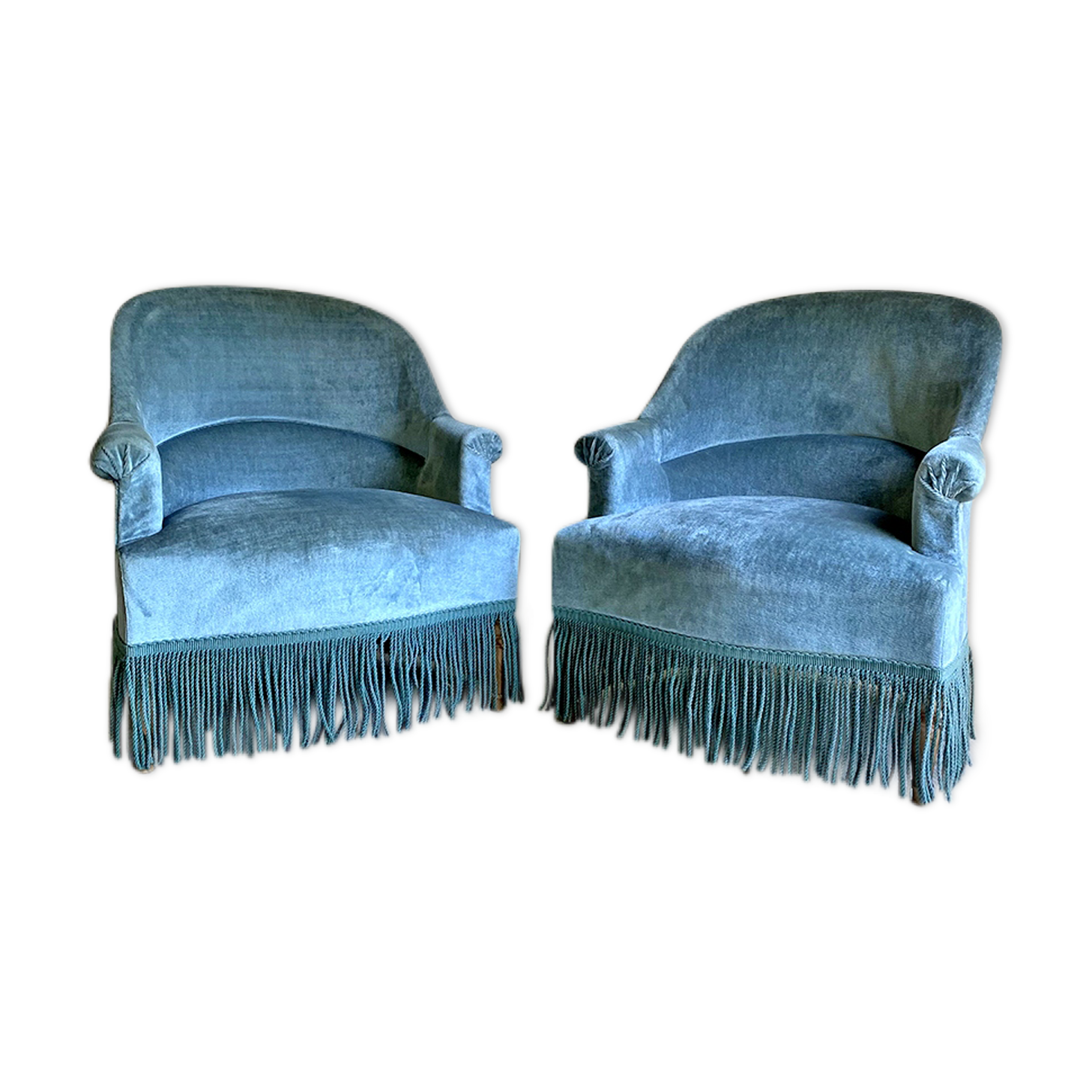 Pair of blue velvet toad armchairs