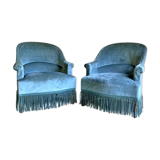 Pair of blue velvet toad armchairs