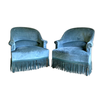 Paire de fauteuils crapaud velours bleu