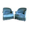 Paire de fauteuils crapaud velours bleu