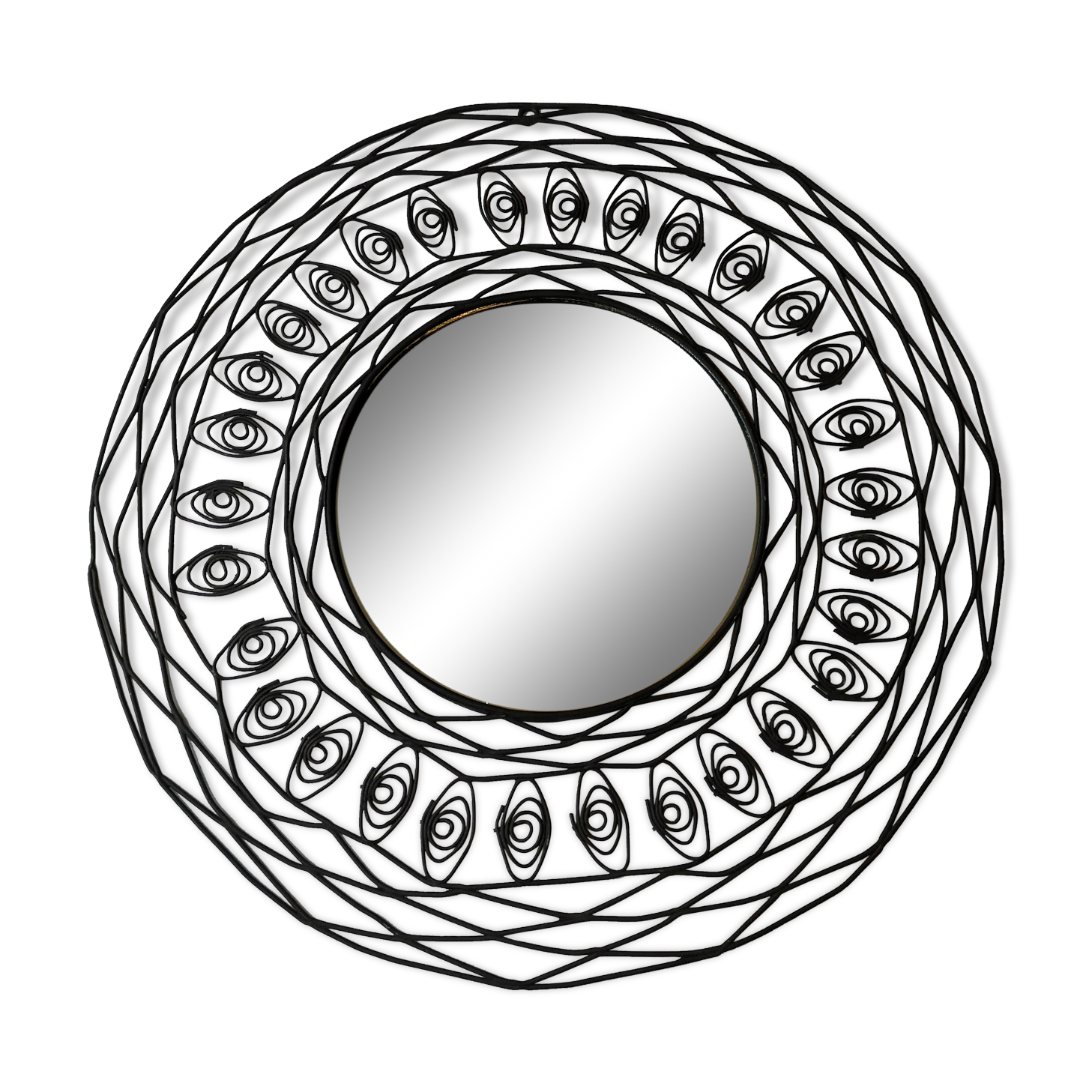 Black metal round mirror - 43cm
