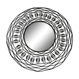 Black metal round mirror - 43cm