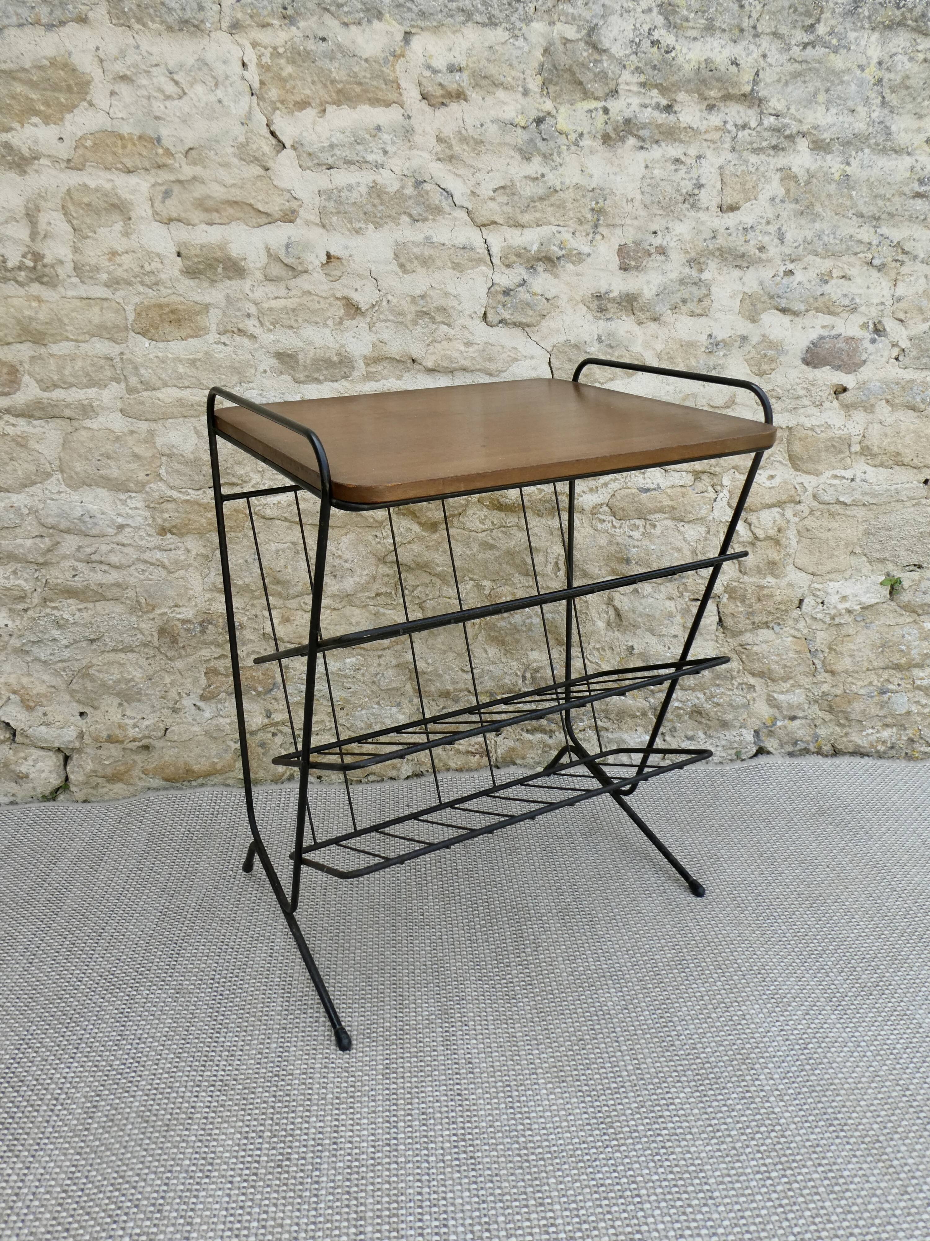 Pedestal table with metal magazine door, 60s-70s