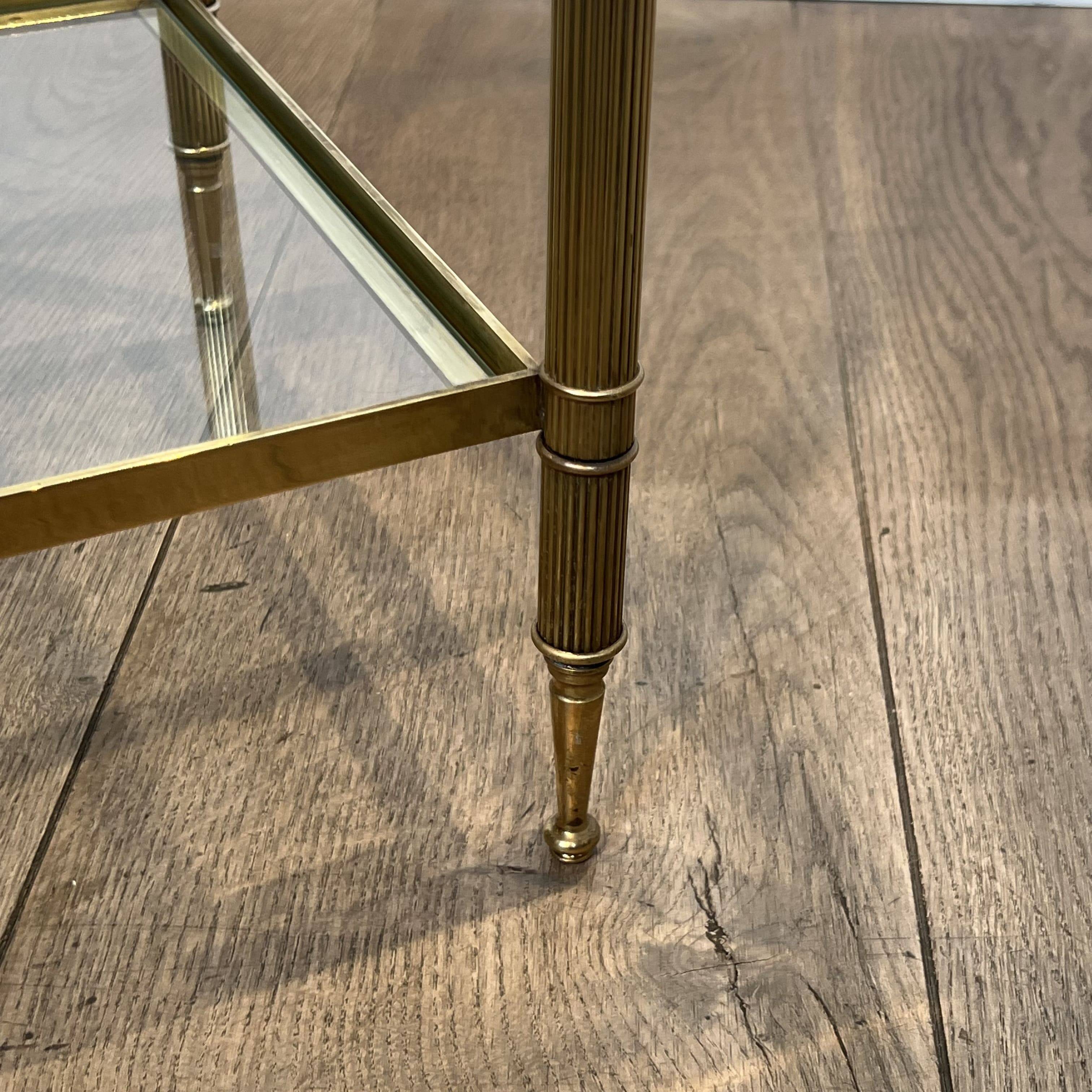 Pair of Side Tables with Two Brass and Glass Tops. Made in France.