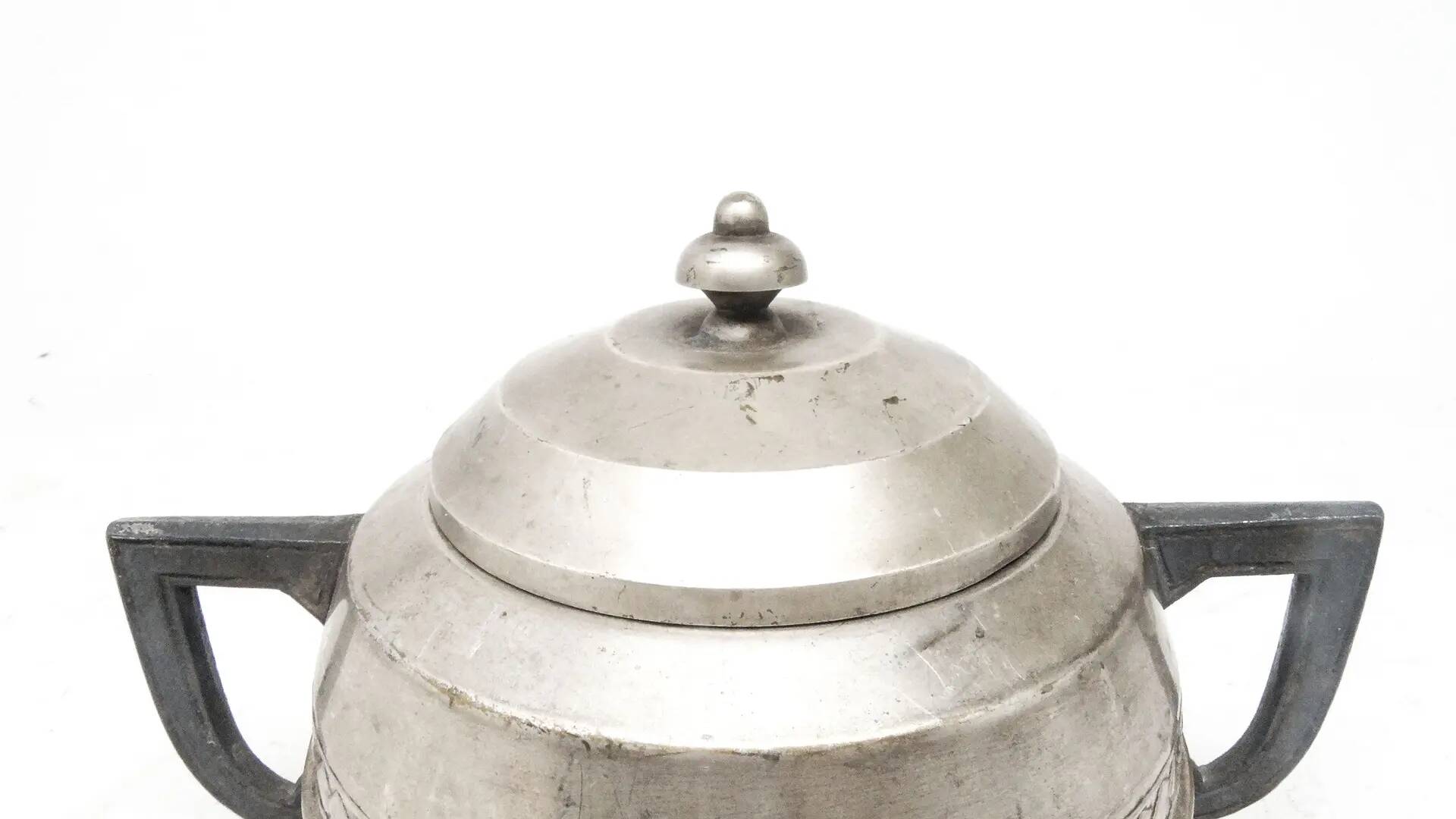 Art Deco sugar bowl, silver-plated brass, tin, Belgium, 1920s