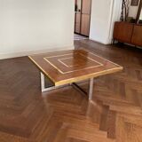 Coffee table in elm burl and brass vintage 1970s