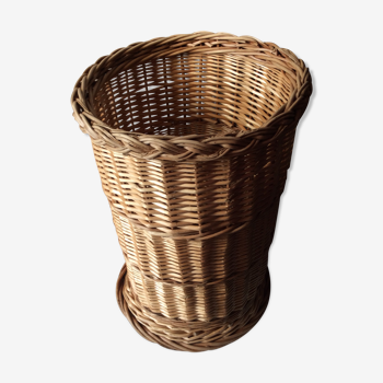Large cylindrical wicker basket - vintage