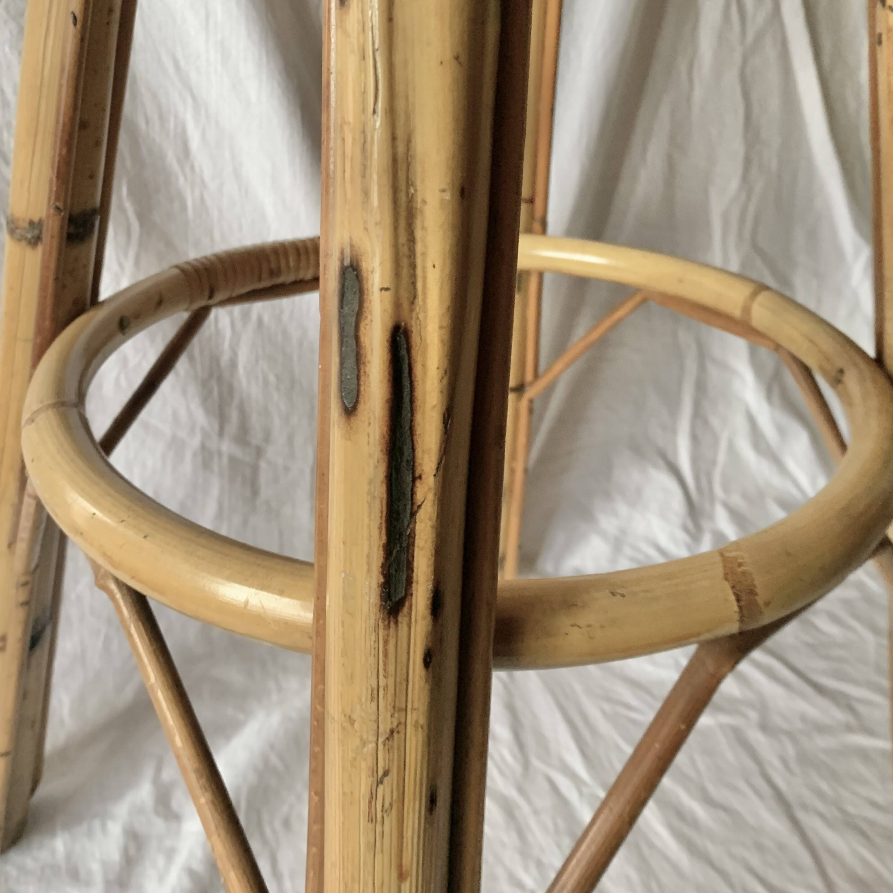 Tabouret de bar vintage en bambou et rotin