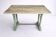Table ancienne de métier en bois patiné, piètement vert – 105 cm