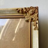 Antique wooden frame with metal gold colored details 28 cm x 22 cm convex glass