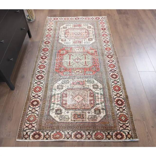 Vintage Turkish Oushak Handmade Wool Cotton Beige Area Rug 93x183