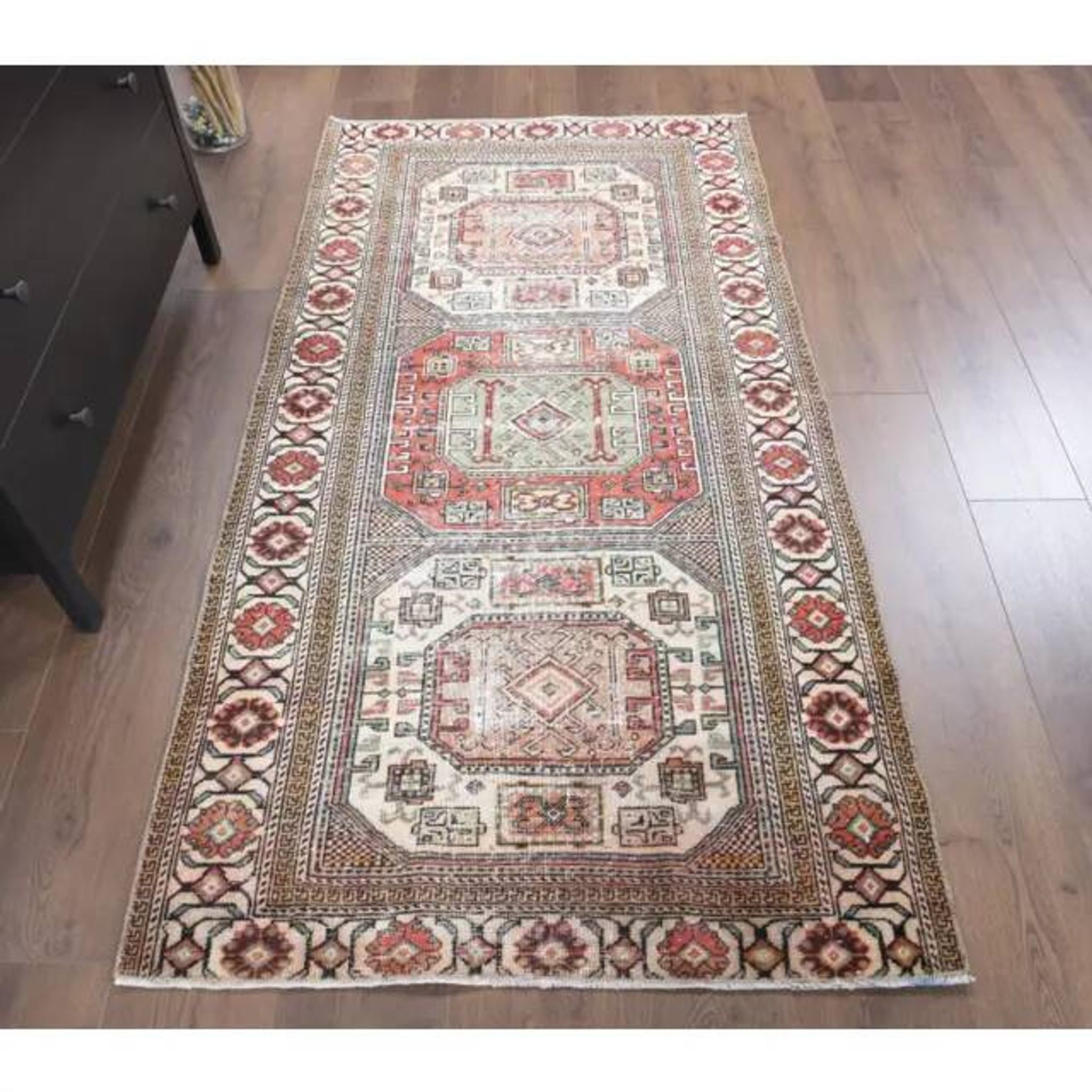 Vintage Turkish Oushak Handmade Wool Cotton Beige Area Rug 93x183