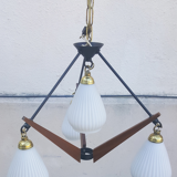 Suspension vintage teck et opaline création Targetti Sankey, vintage, années 60