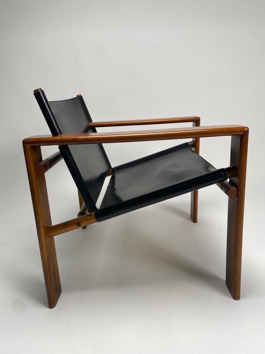 Fauteuils en bois et cuir attribués à Tarcisio Colzani, Italie  années 1960