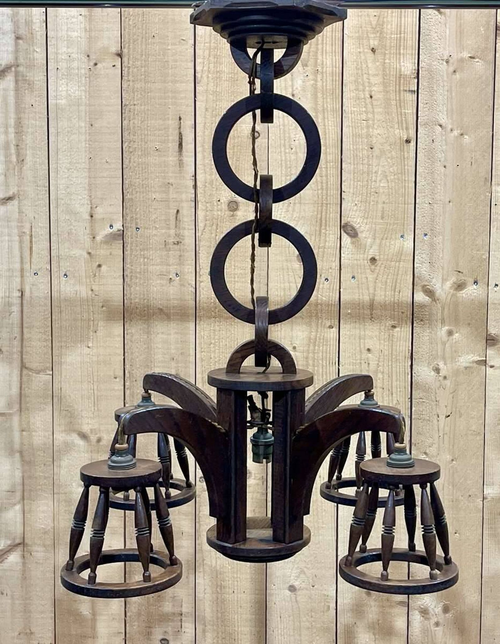 1950s oak chandelier - 5 lights