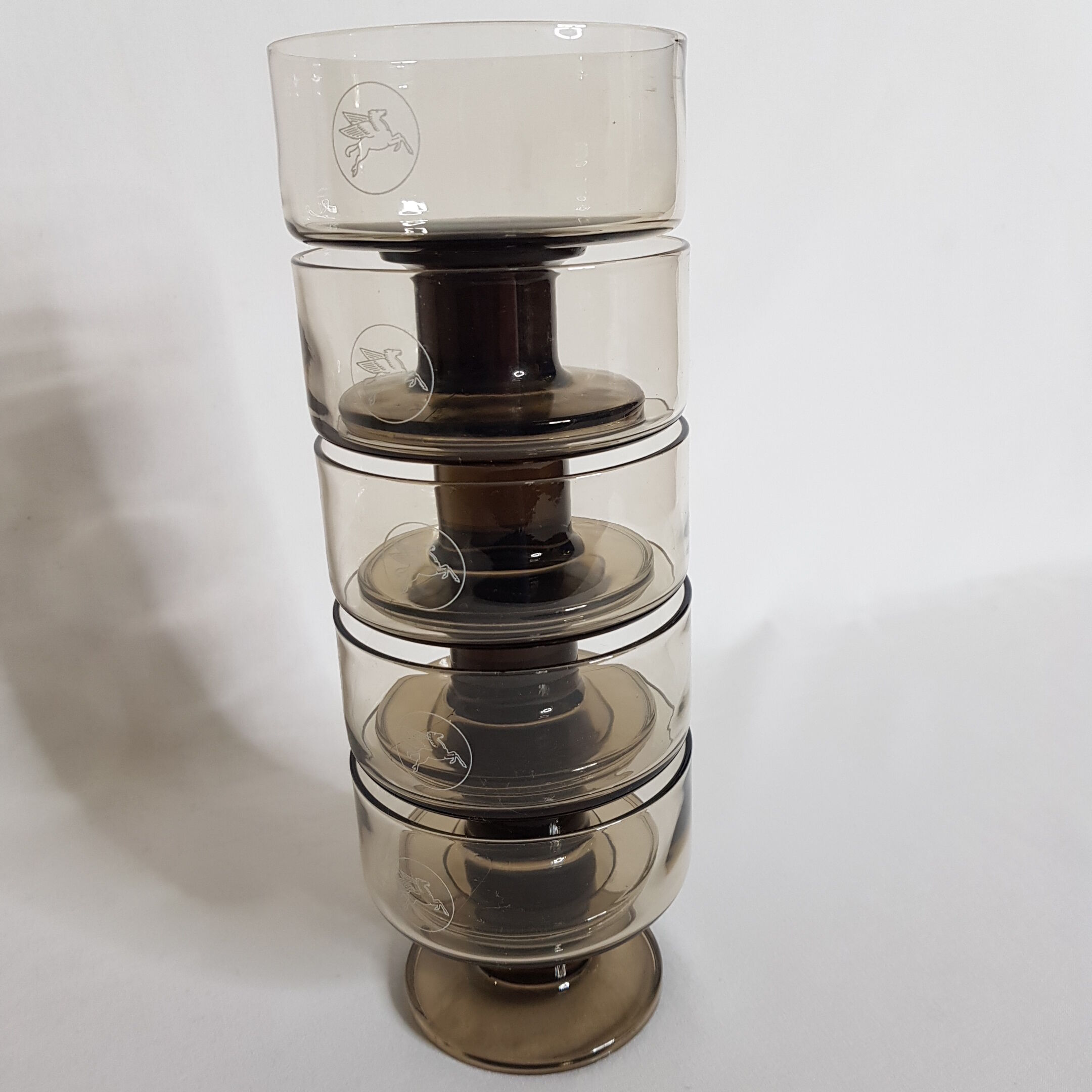 Lot of 5 champagne or vintage dessert glasses, Pegasus, 70s