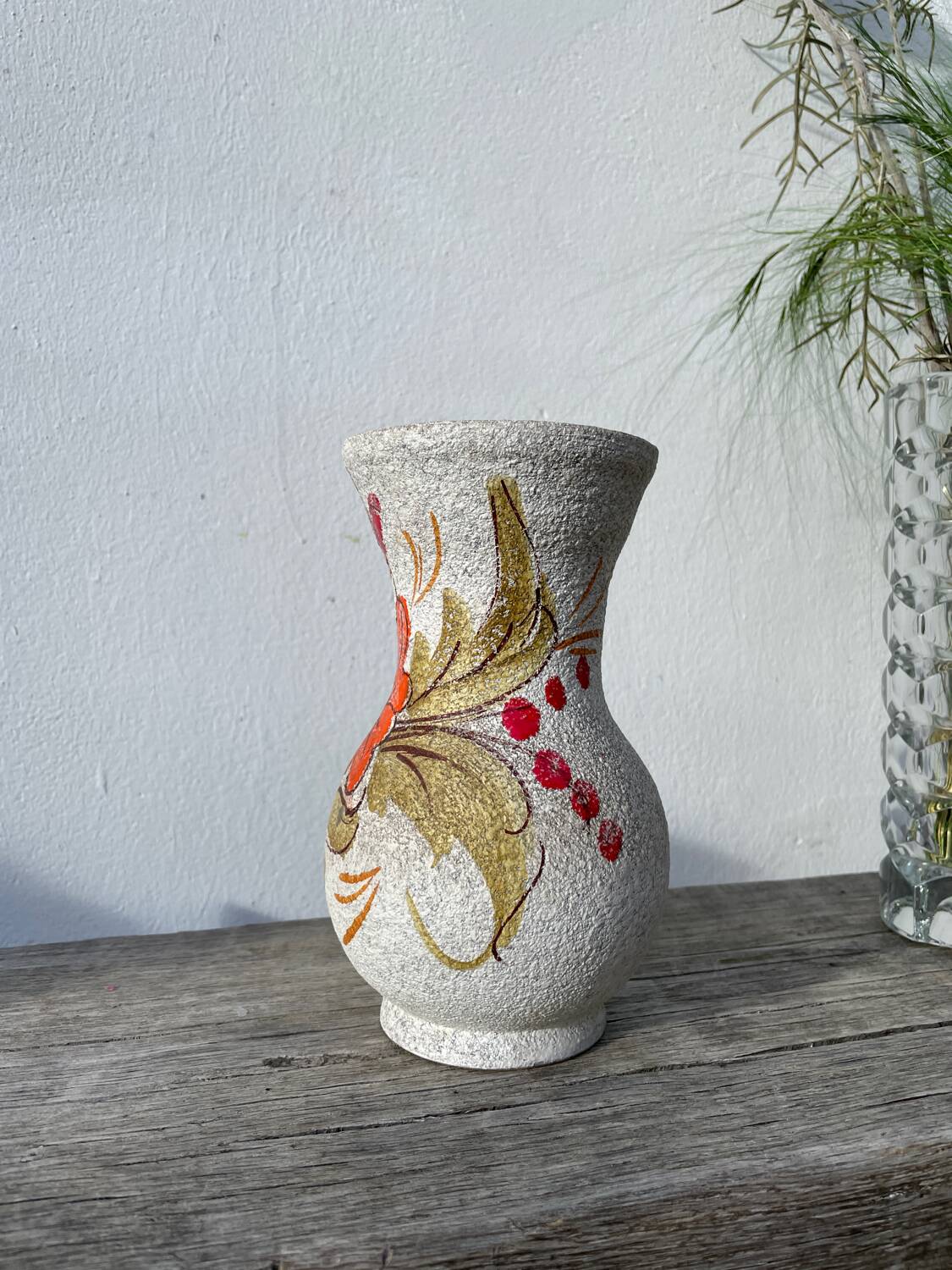 Italian ceramic vase from 1950 with floral decoration