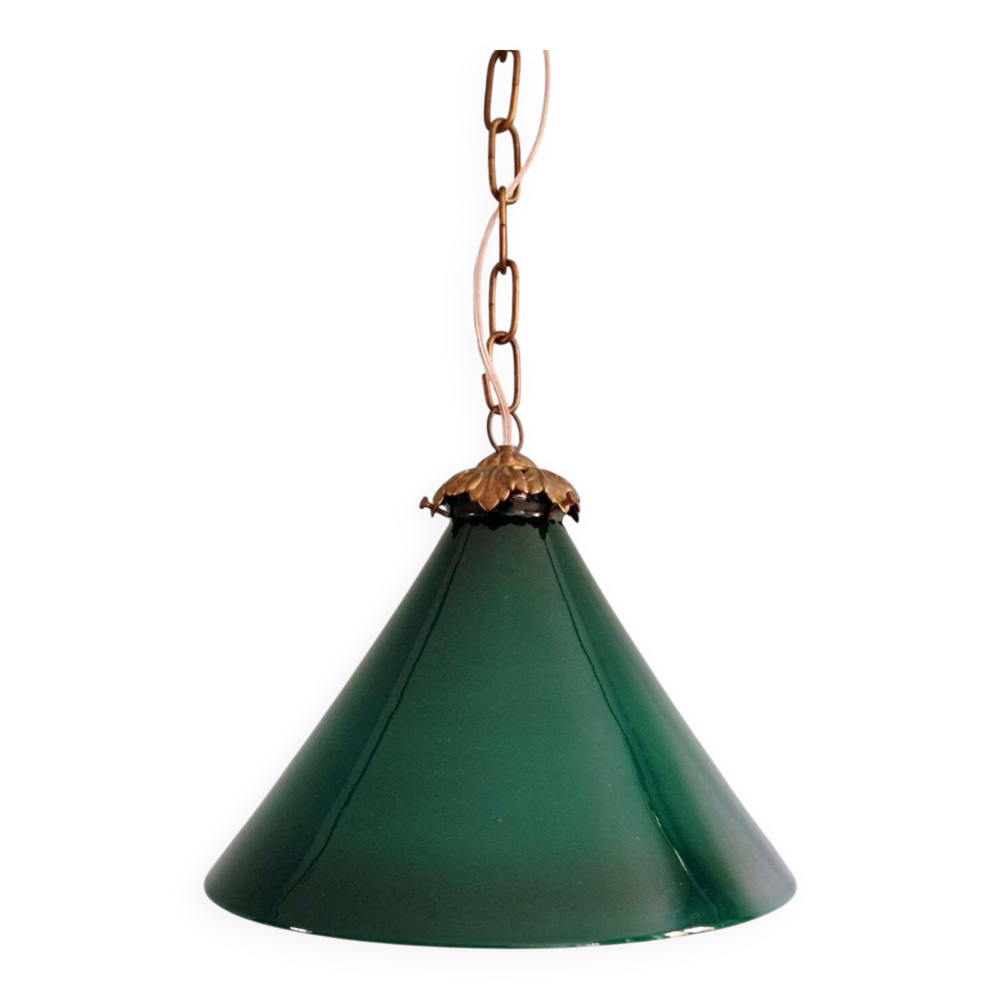 Art Deco conical green opaline pendant light, 1920s-30s