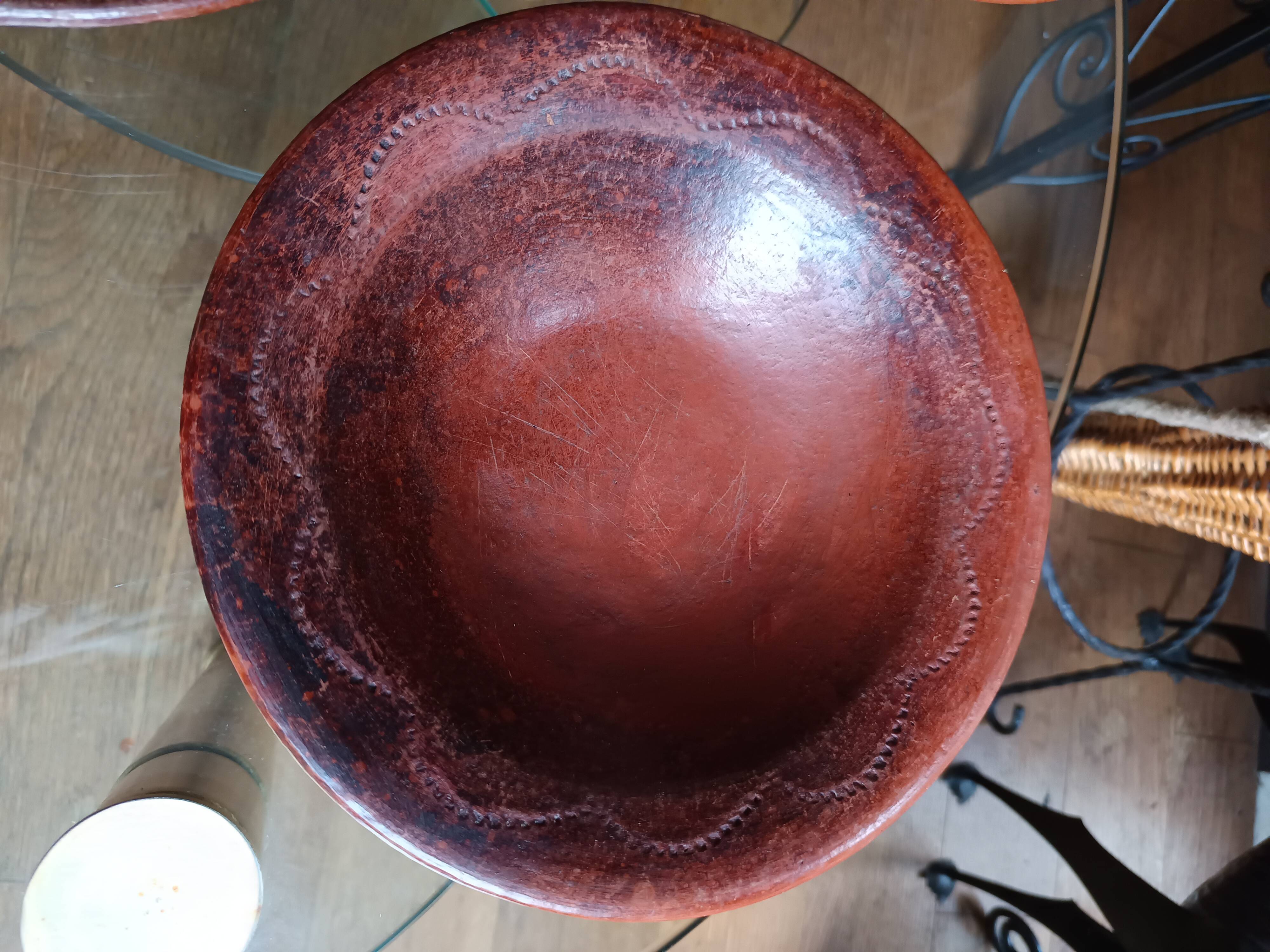 6 antique hand-turned glazed terracotta plates