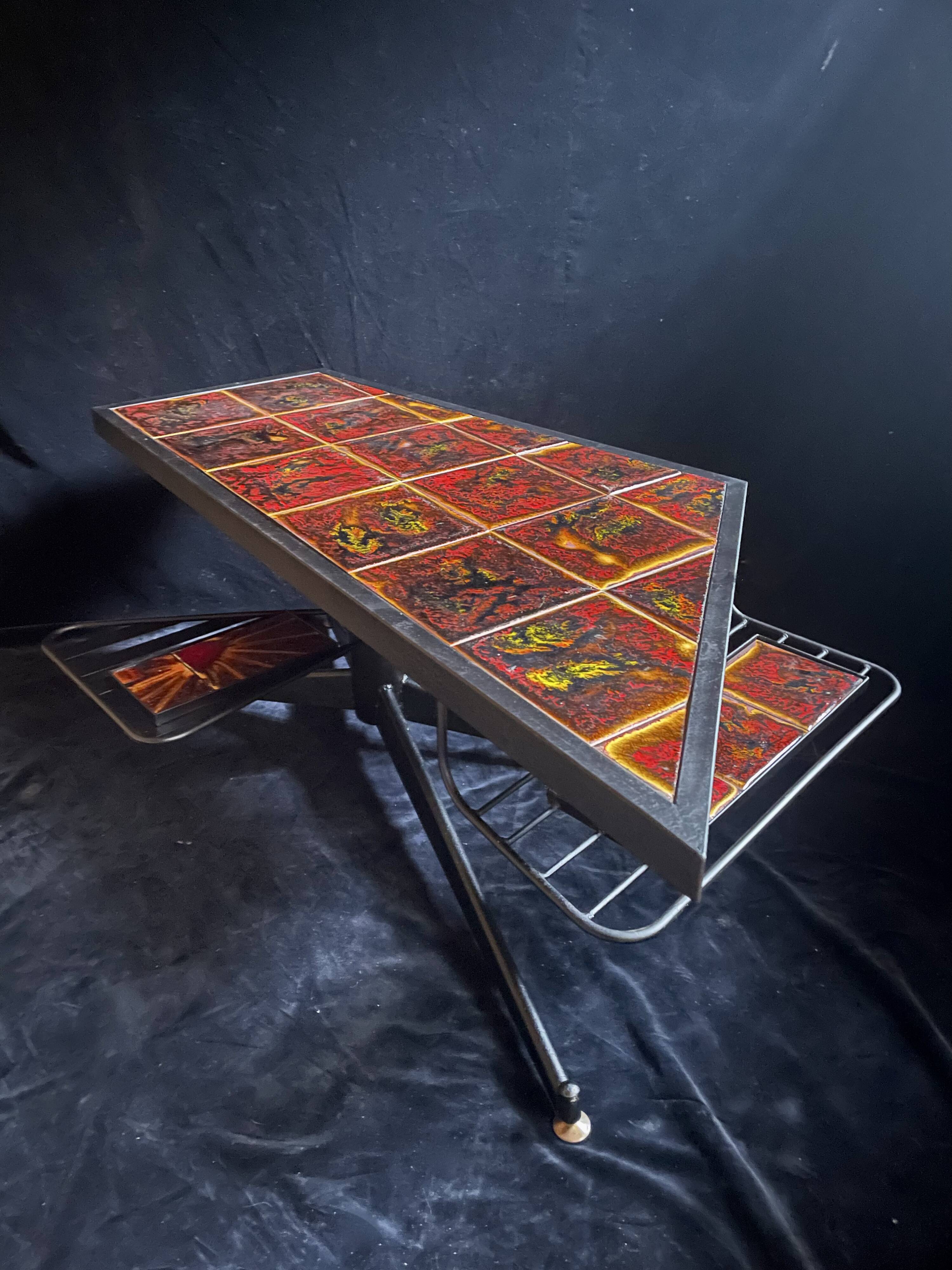 Table signed "La Roue/Vallauris", metal/ceramic, 1970s.
