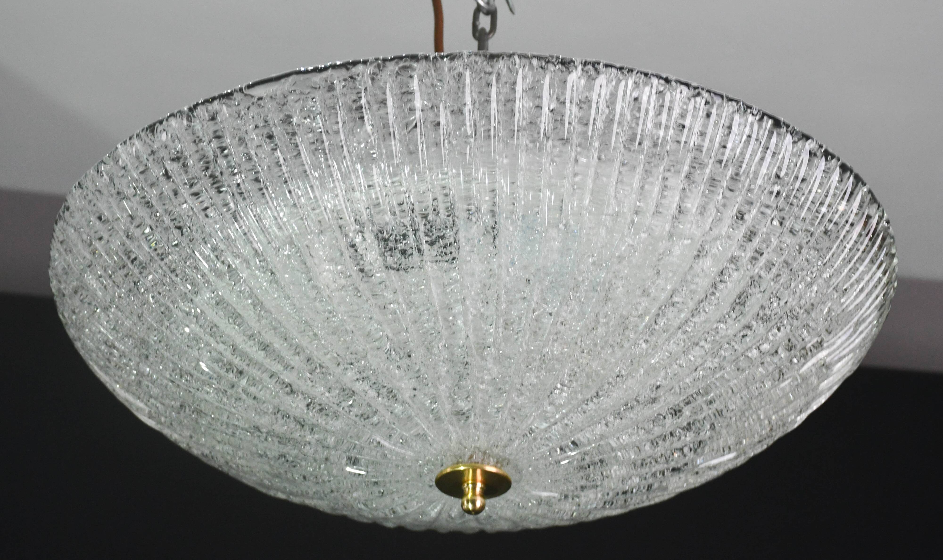 Vintage Italian Transparent Murano Glass Flush Mount Light