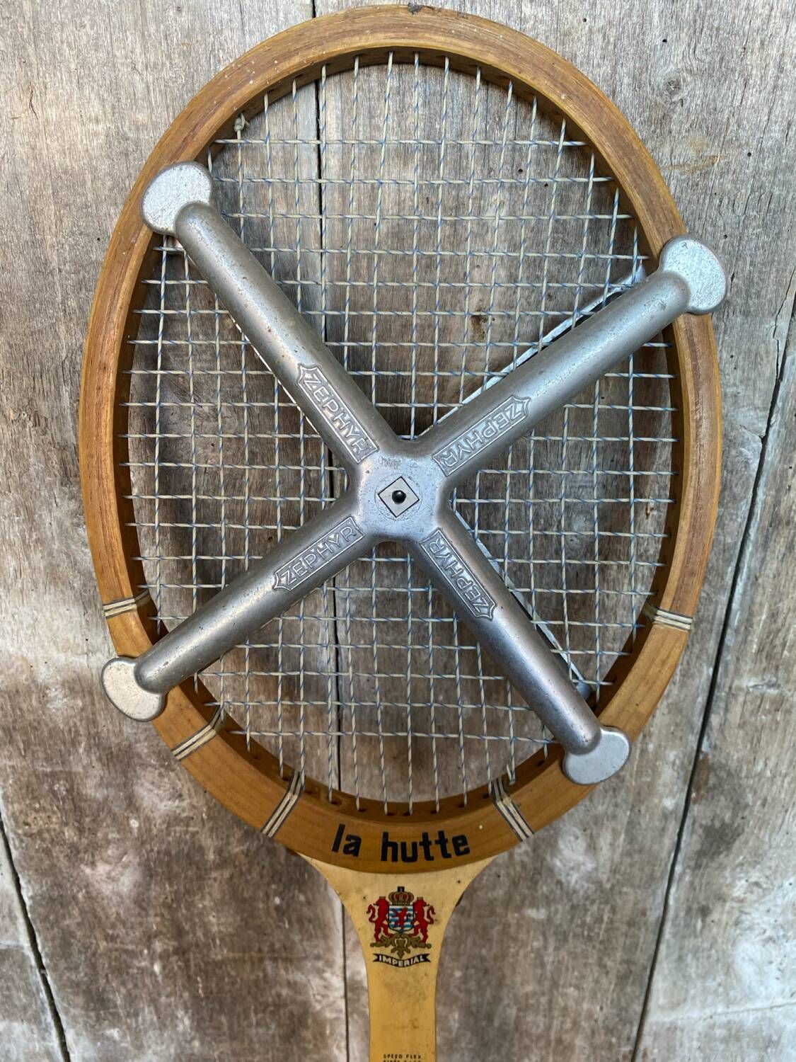 Old Tennis Racket LA HUTTE Imperial Wood + Zephyr Metal Protection #B766