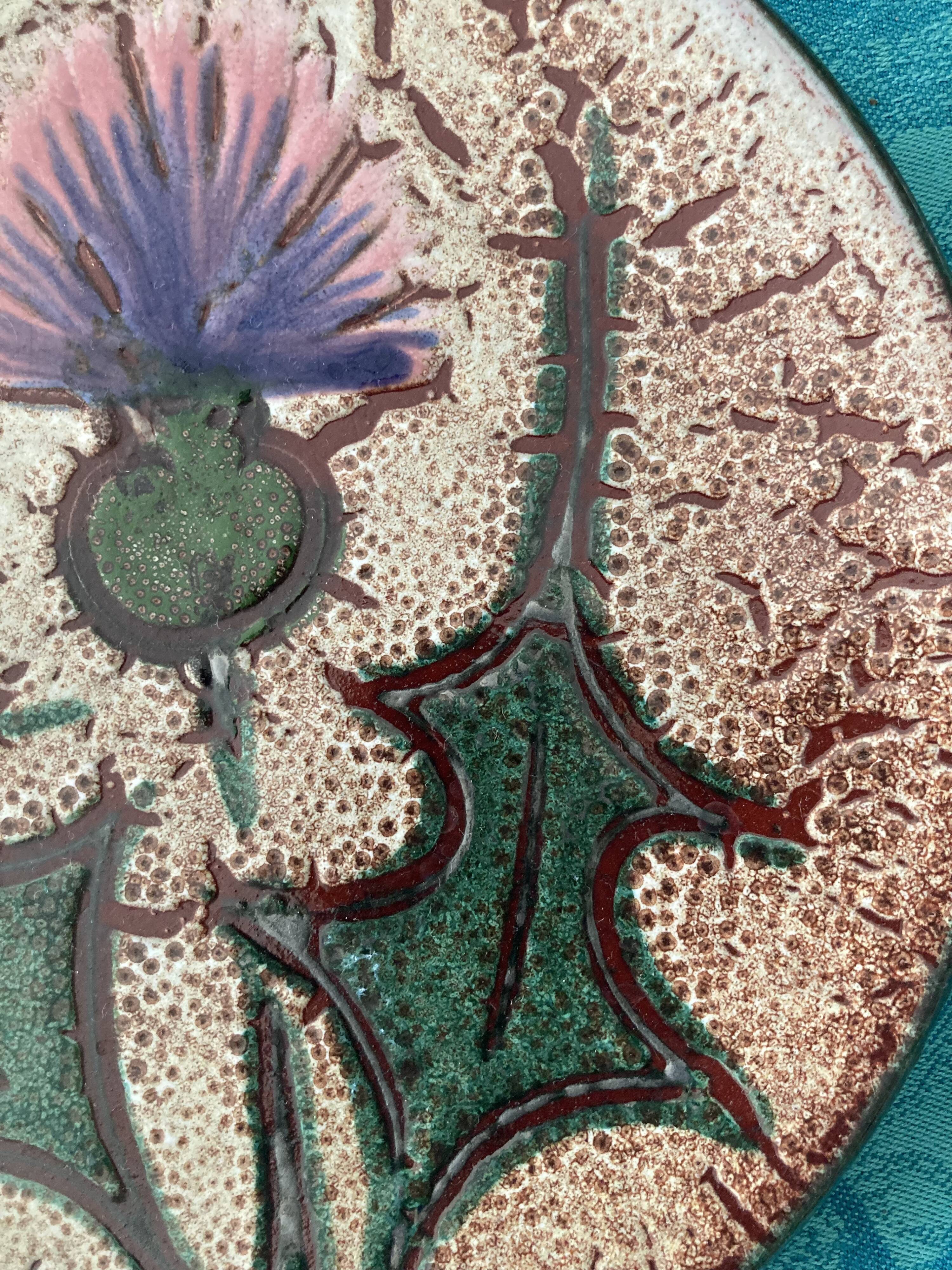 Ceramic plate with thistles - Etienne Daniel, Vallauris, 1960s-70s