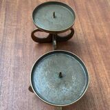 Vintage brutalist metal candle holders, 1970s, set of 2