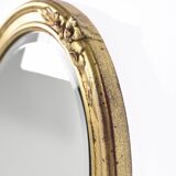 Large old oval gold leaf mirror, beveled, 64cm