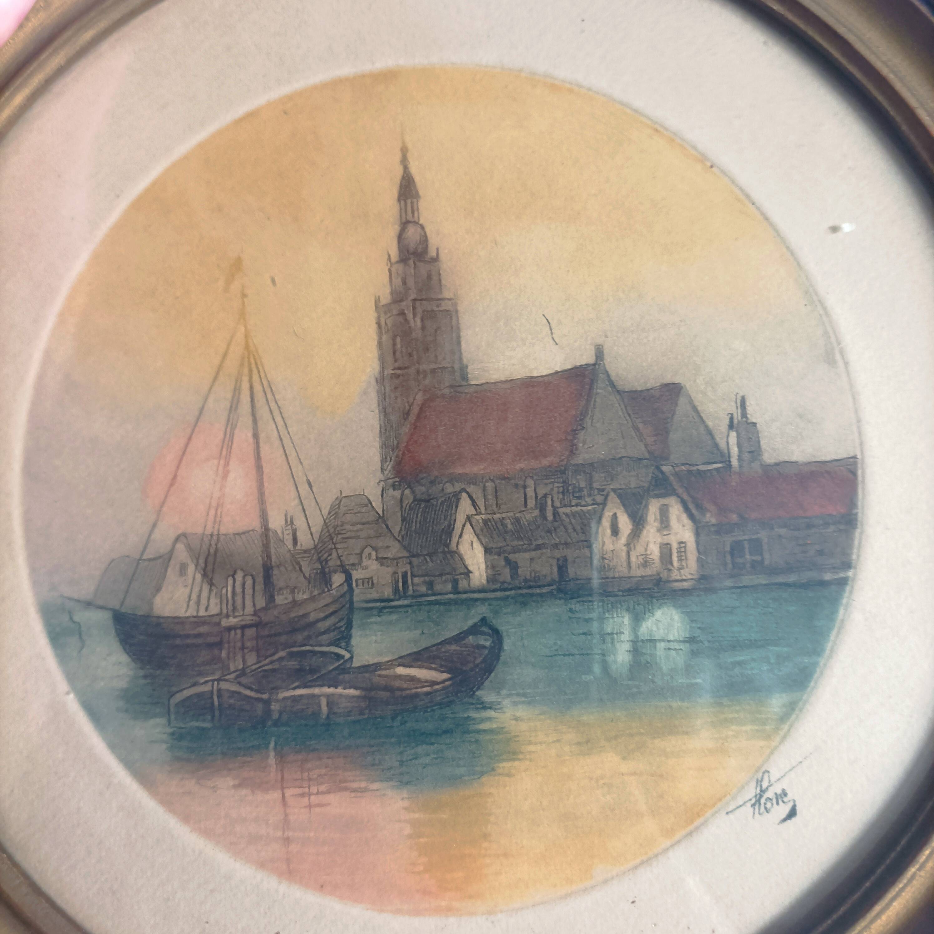 Small signed marine landscape painting