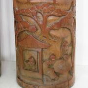 Two carved bamboo pots, pair of brush pots China late 19th early 20th century