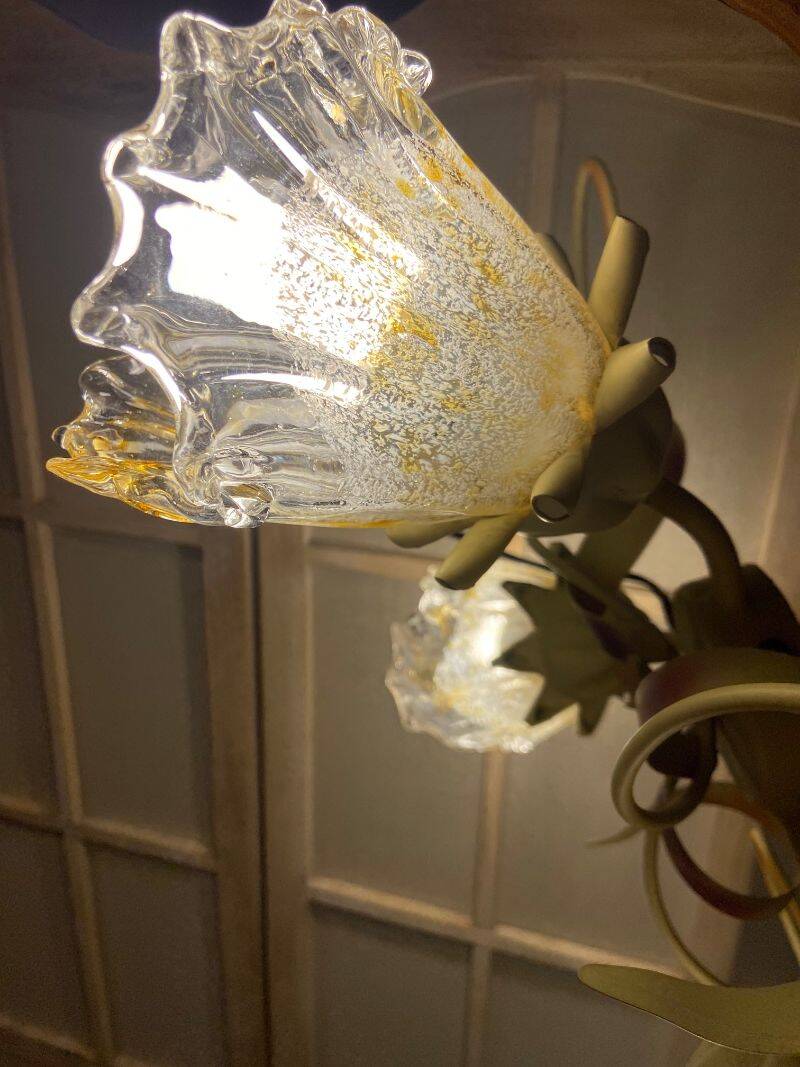 Antique wall light fixture ceiling lamp florentine bouquet floral design 1970