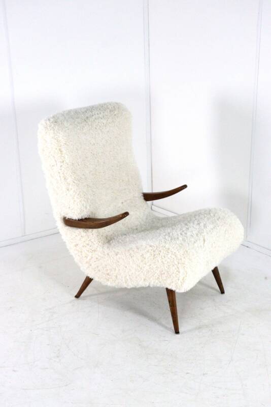 Fauteuil Cuddle designer mid-century moderne - pièce unique - tissu doodle