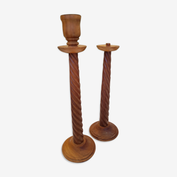 Duo de bougeoirs en bois