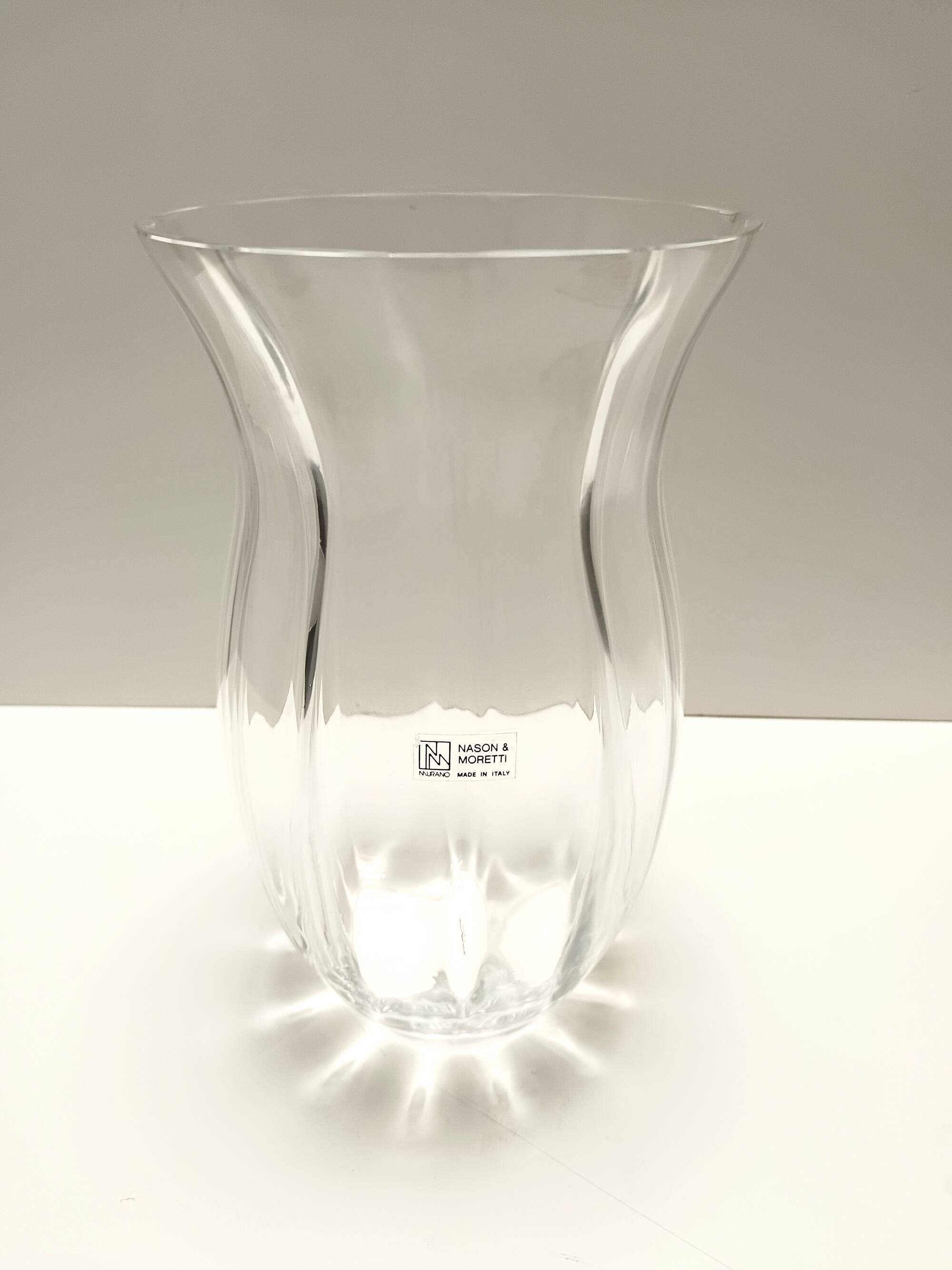 Transparent Murano Glass Vase by Moretti and Nason, Labeled, Italy 1990s