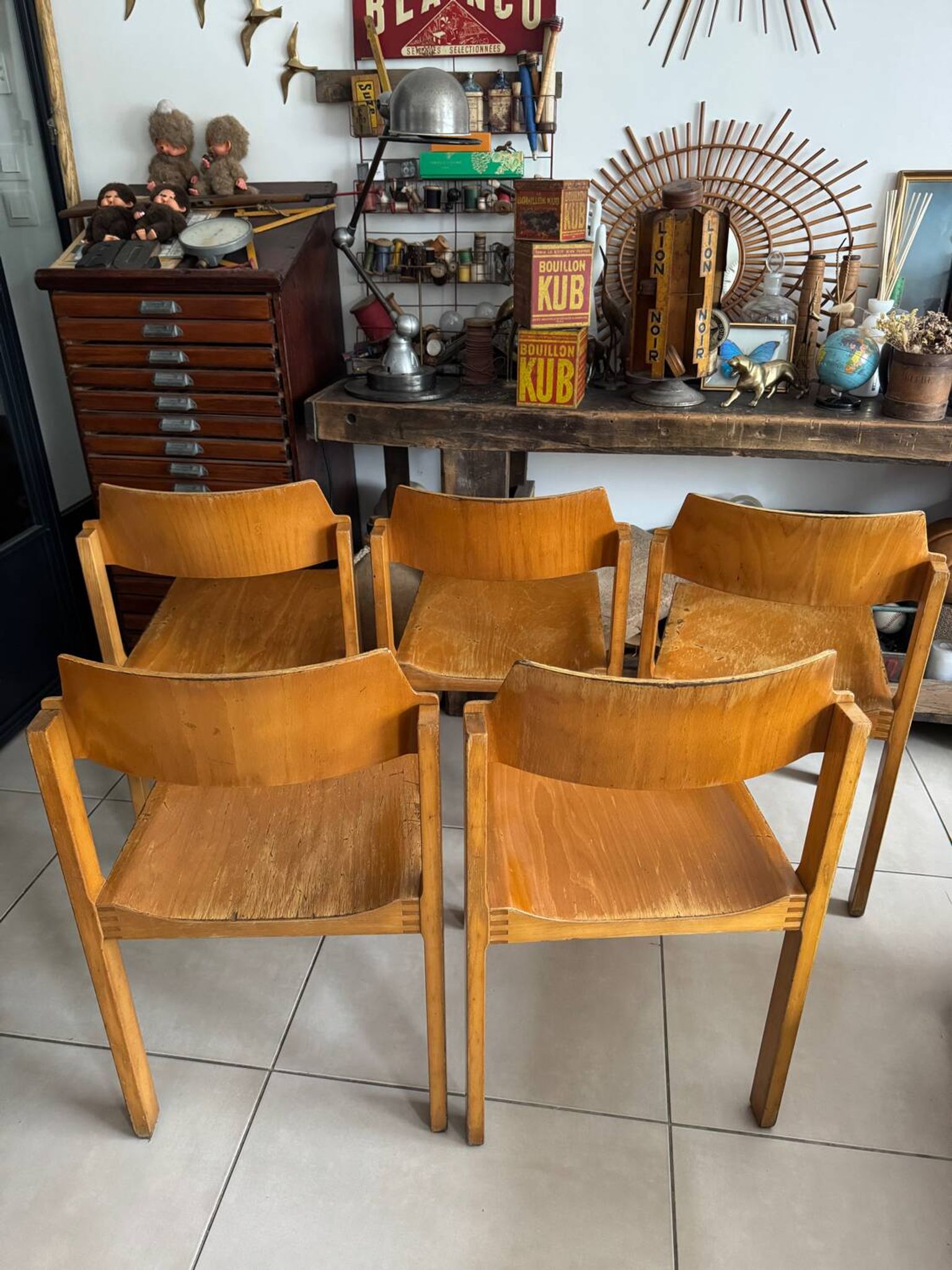 5 chaises empilables vintage — Rainer Schell  Schlapp Möbel 1960s