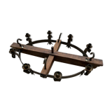 Castle chandelier in oak and cast iron 1950 60