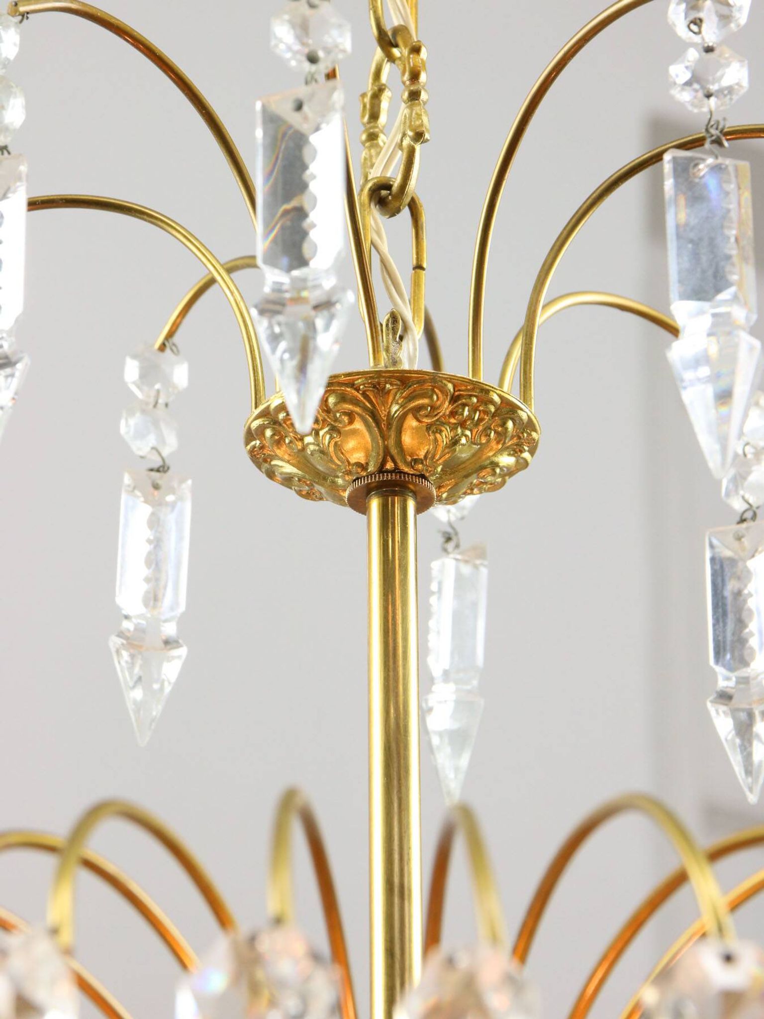 Vintage Italian Crystal and Gilt Metal Chandelier, 1980s