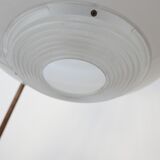 French Holophane Two Tone Glass Opaline Mid-Century Pendants (3)