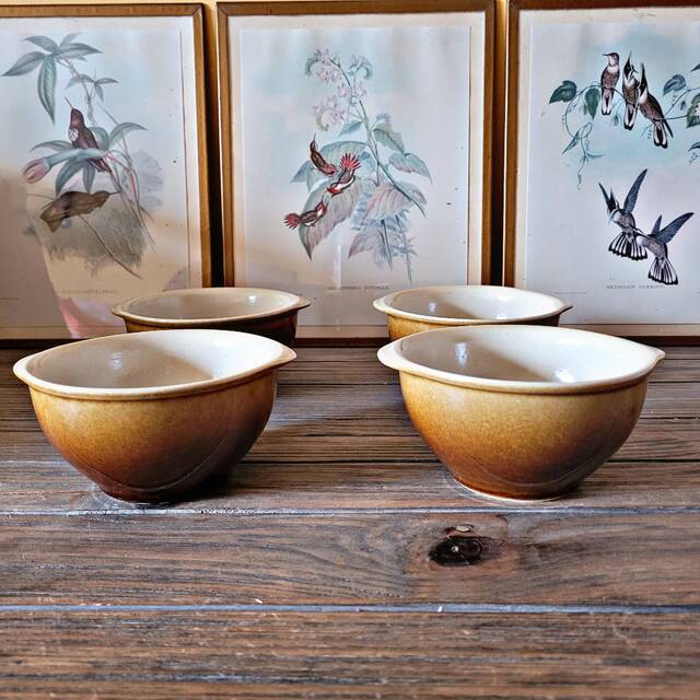 Vintage earthenware bowl with handles, brown colour.