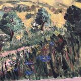 Oil on canvas pyrenees mountain landscape, signed a. baland 1988, unframed