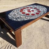 Table basse en céramique et wengé de style mid-century attribuée à Belarti Belgique 1970