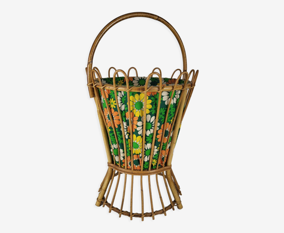 Travailleuse tricoteuse en osier vintage 1960