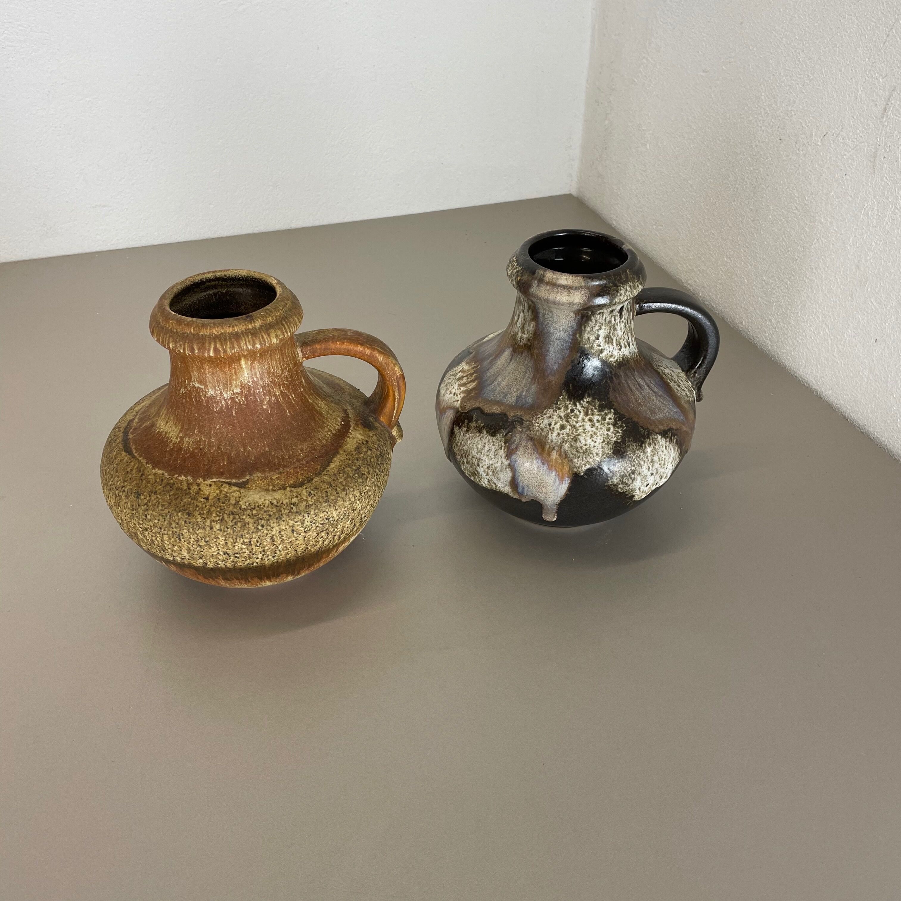 Set of Two Pottery Fat Lava Vases "Multi-Color" by Scheurich, Germany, 1970s