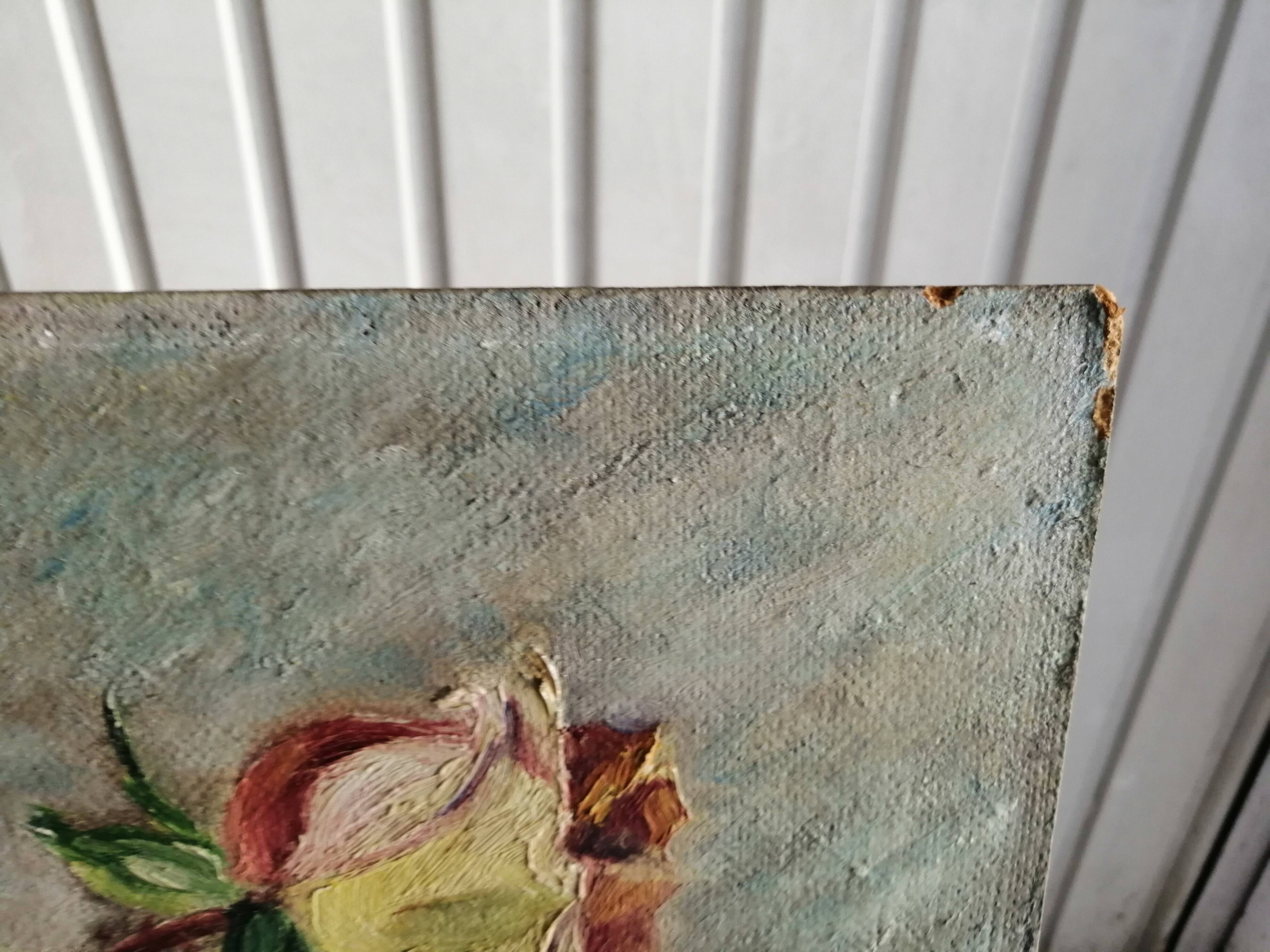 Oil on still life panel with roses