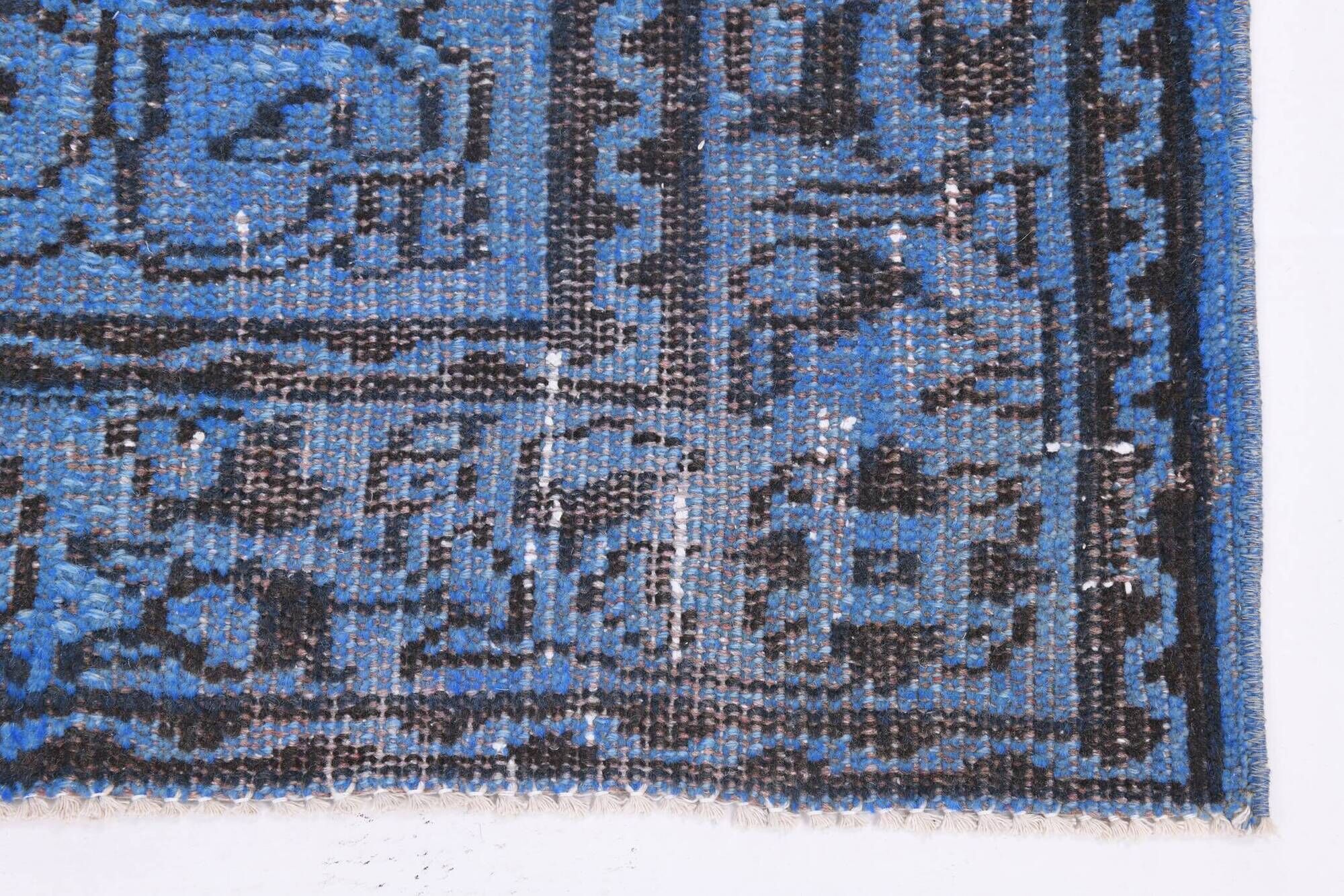 Vintage blue and black Turkish rug with traditional design, 163 × 268 cm
