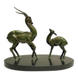 Superb Art Deco Statue Antelopes Regulates Green Patina