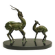 Superbe Statue Art Déco Antilopes Régule patine verte